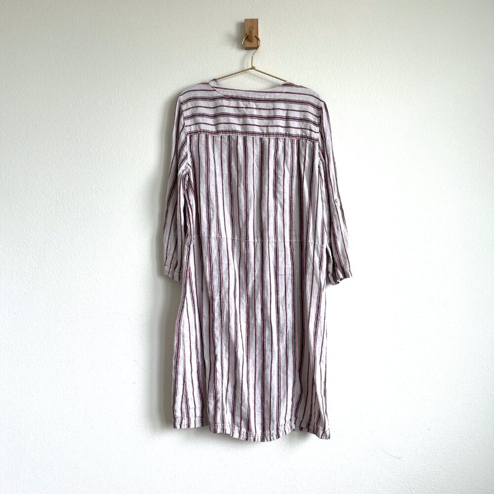 Caslon 100% Linen Striped Shirt Dress - Coastal Midi - Size L - Picture 2 of 11